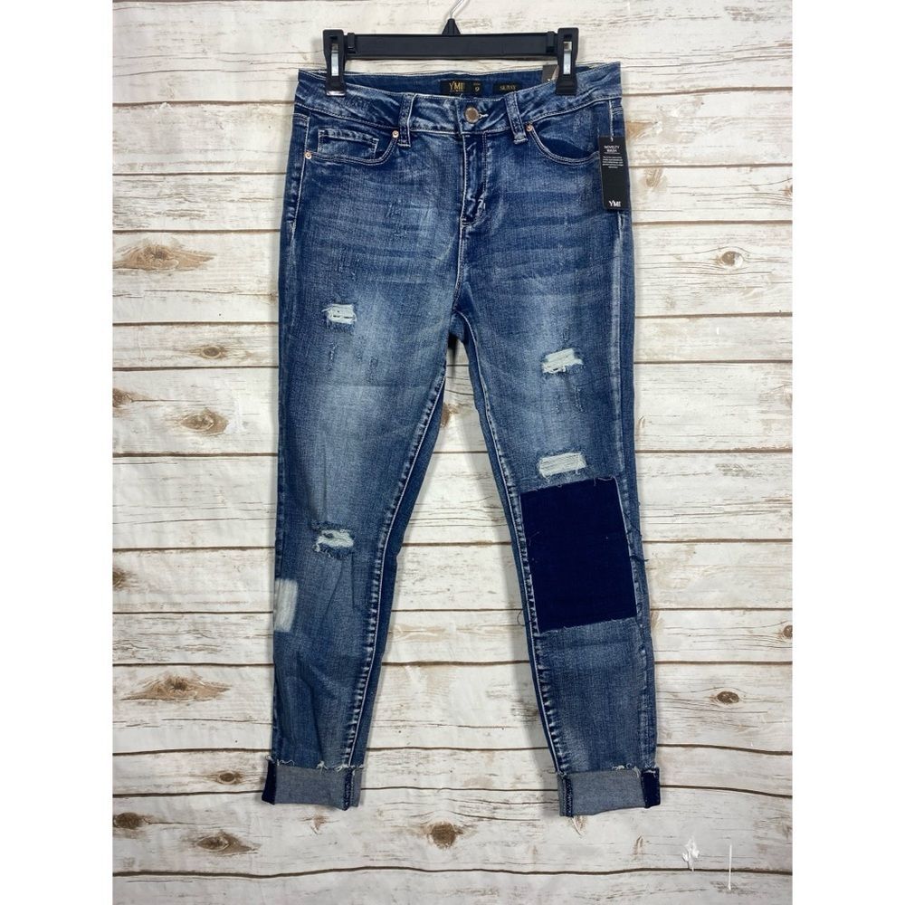 YMI Women’s Blue Patchwork Ankle Crop Jeans Size 9